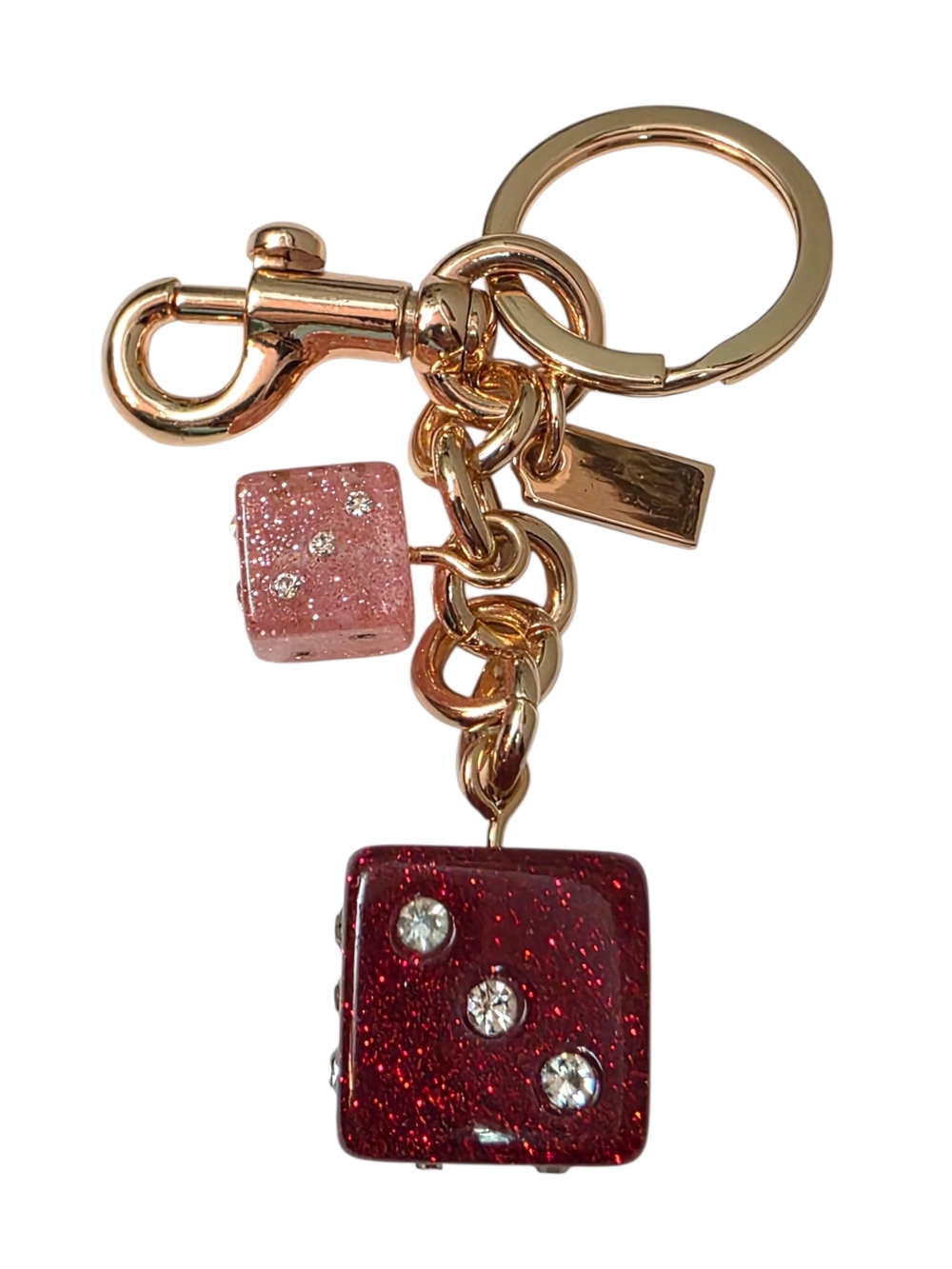 Fashion Designer Inspired Red and Pink Glitter Dice Charms shiny Gold Hardware